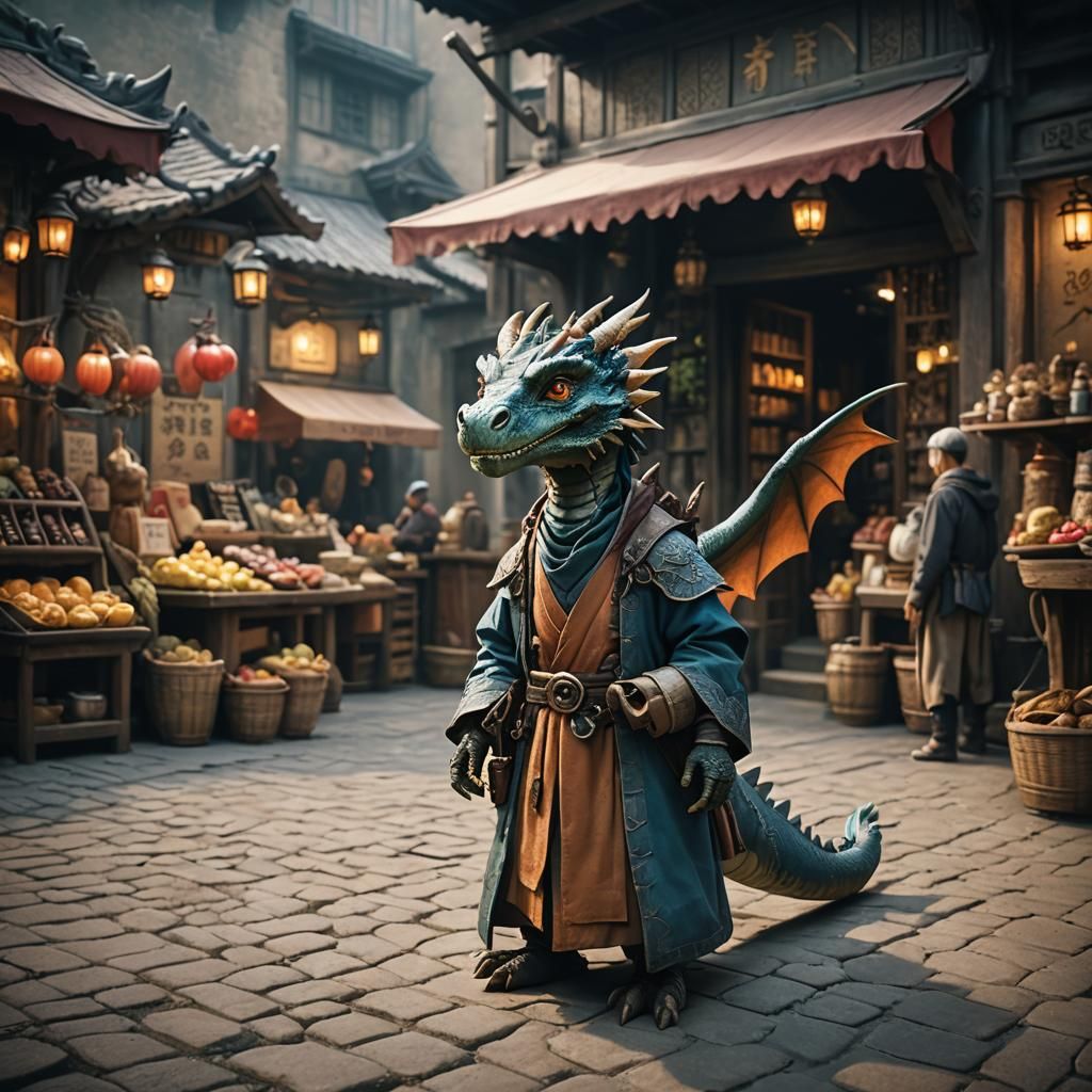 Charming Dragon Merchant: A Cinematic Film Still