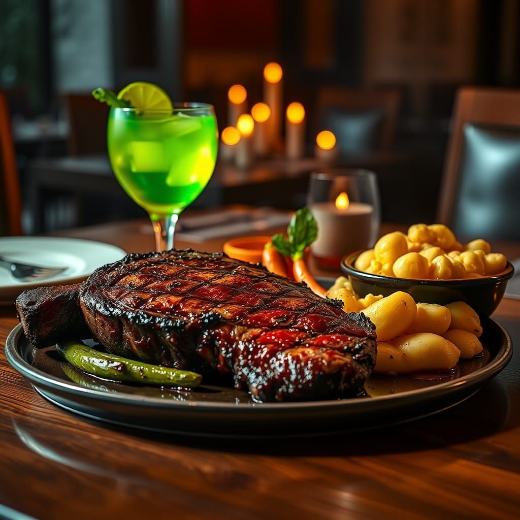 Steak Dinner in Luxurious, High-End Restaurant Style