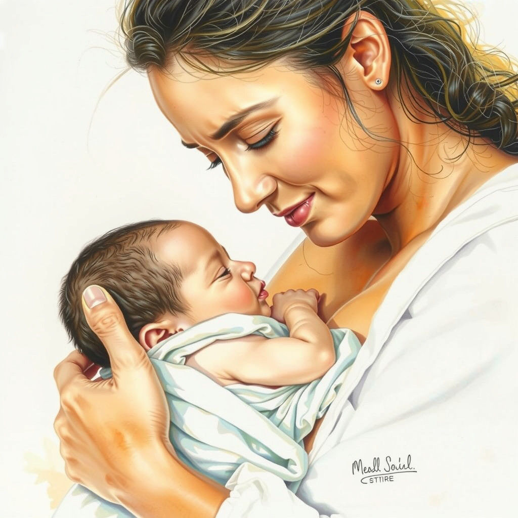 Mother's Profound Gratitude in Watercolor Realism