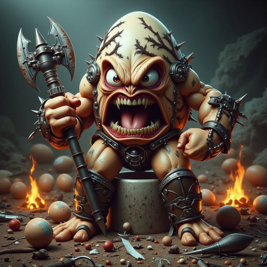 Armored Egg Creature on Throne in Dark Fantasy Style