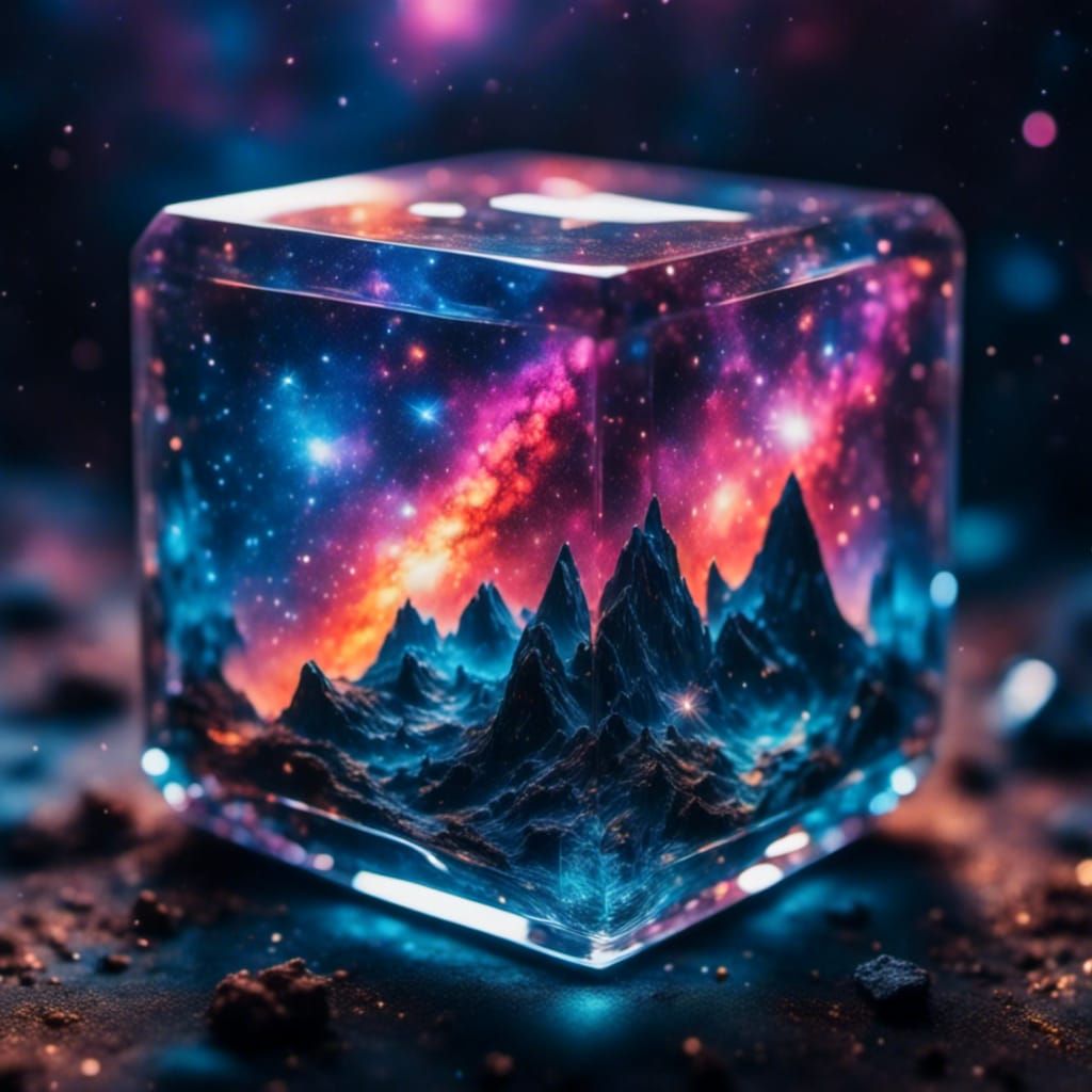 Rainbow Galaxy Inside Cosmic Glass Cube