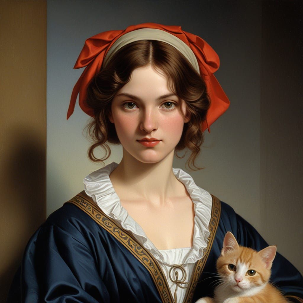 Kitten Lady in the Style of Dutch Masters