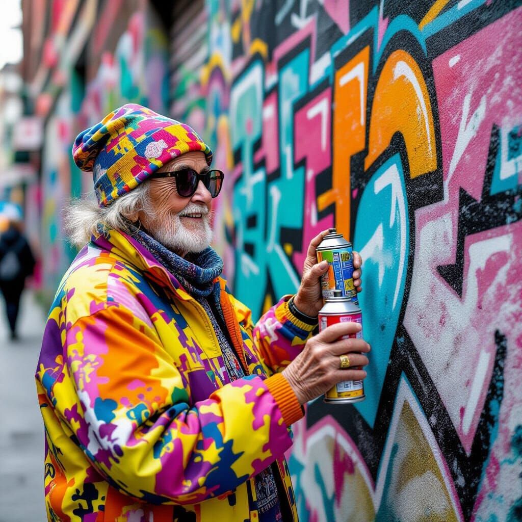 Senior Citizen Creates Graffiti in Street Art Style