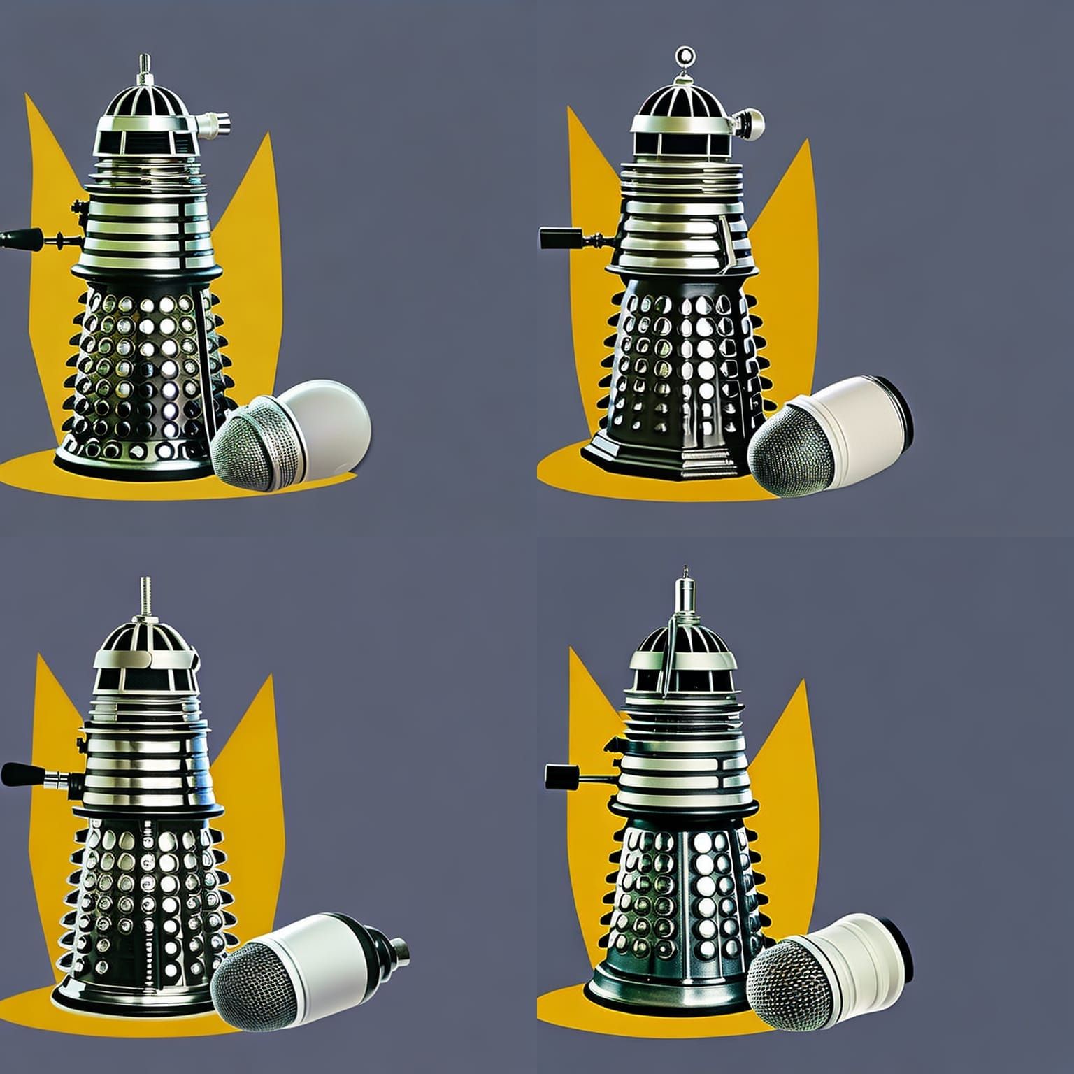 Dalek from a salt shaker with egg whisk and toilet plunger