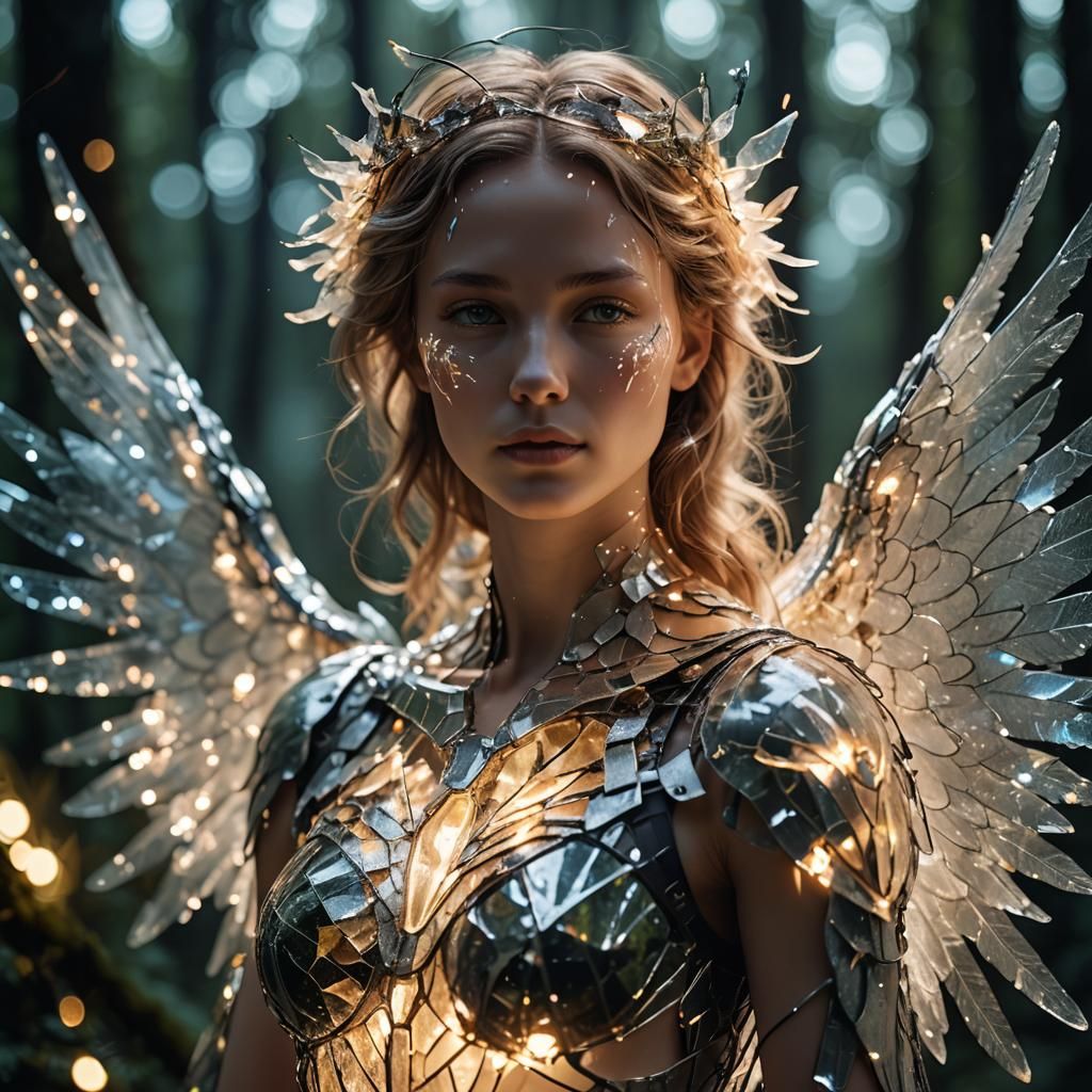 Glowing Angel Woman Made of Light and Glass