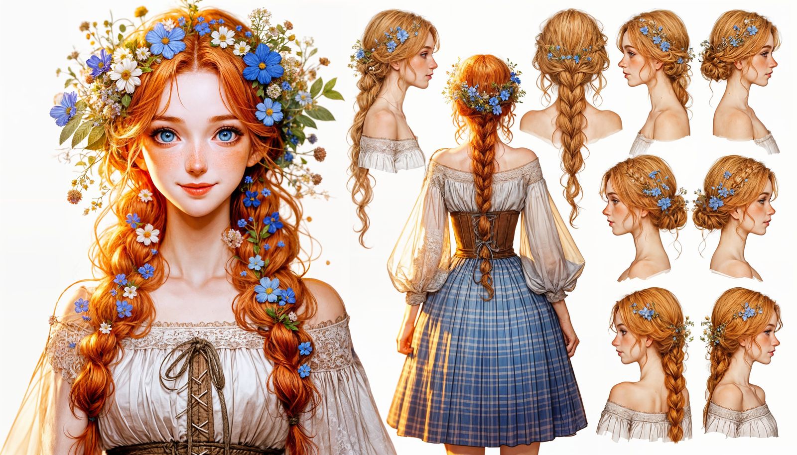 Ginger Haired Woman with Wildflowers, Art Nouveau Style