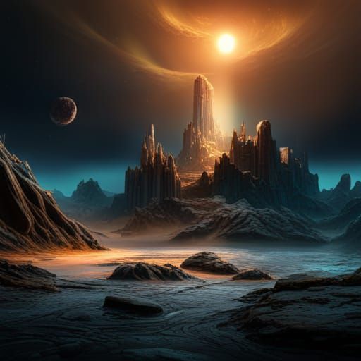 Figure Bending Time and Space in Detailed Matte Painting