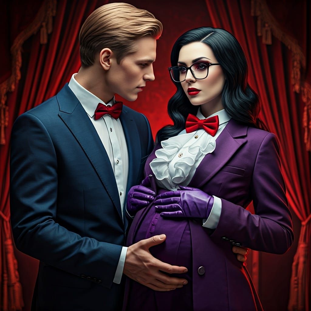 Stunning Pregnant Woman with Husband, Photorealistic Style