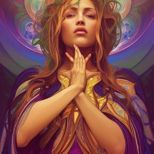 Psychedelic Star Tarot Card in Art Nouveau Style