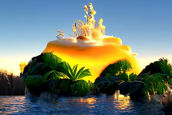 Floating Island Sunset Fantasy in Golden Hour