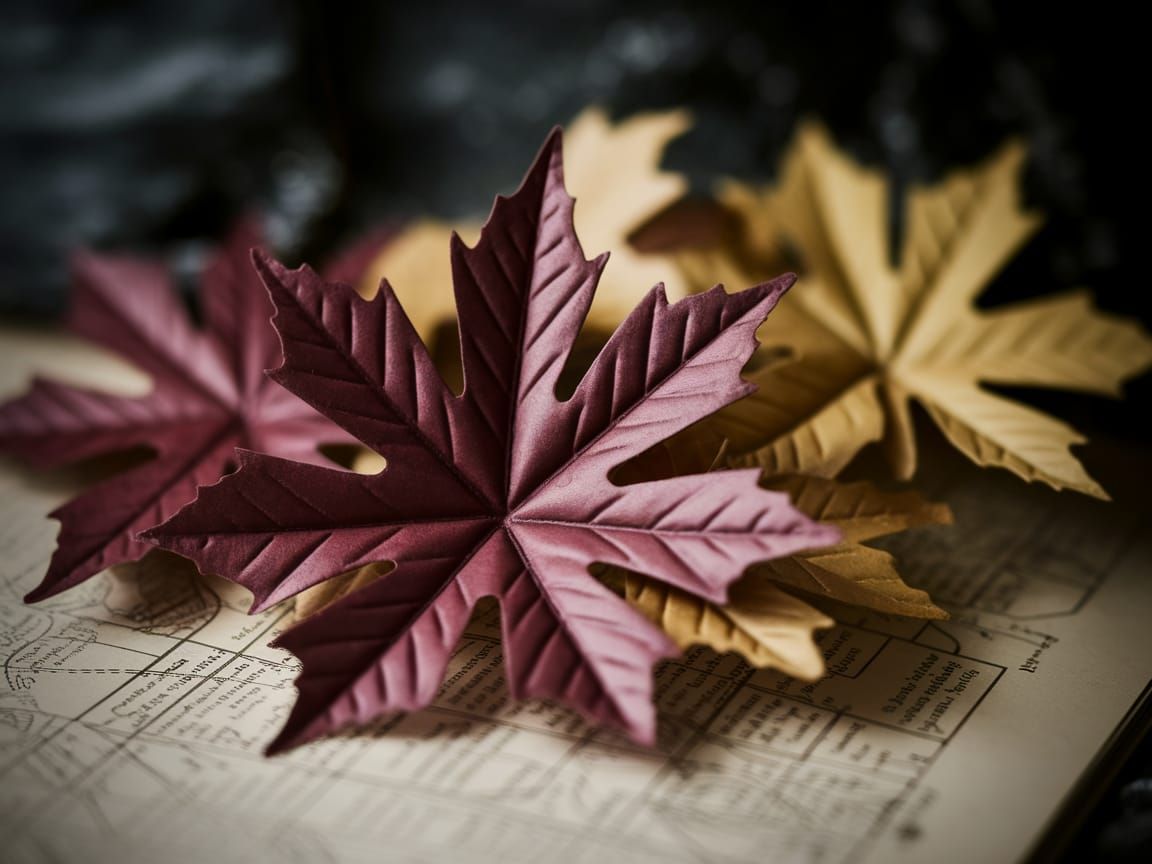 Red Maple Leaves on Vintage Map