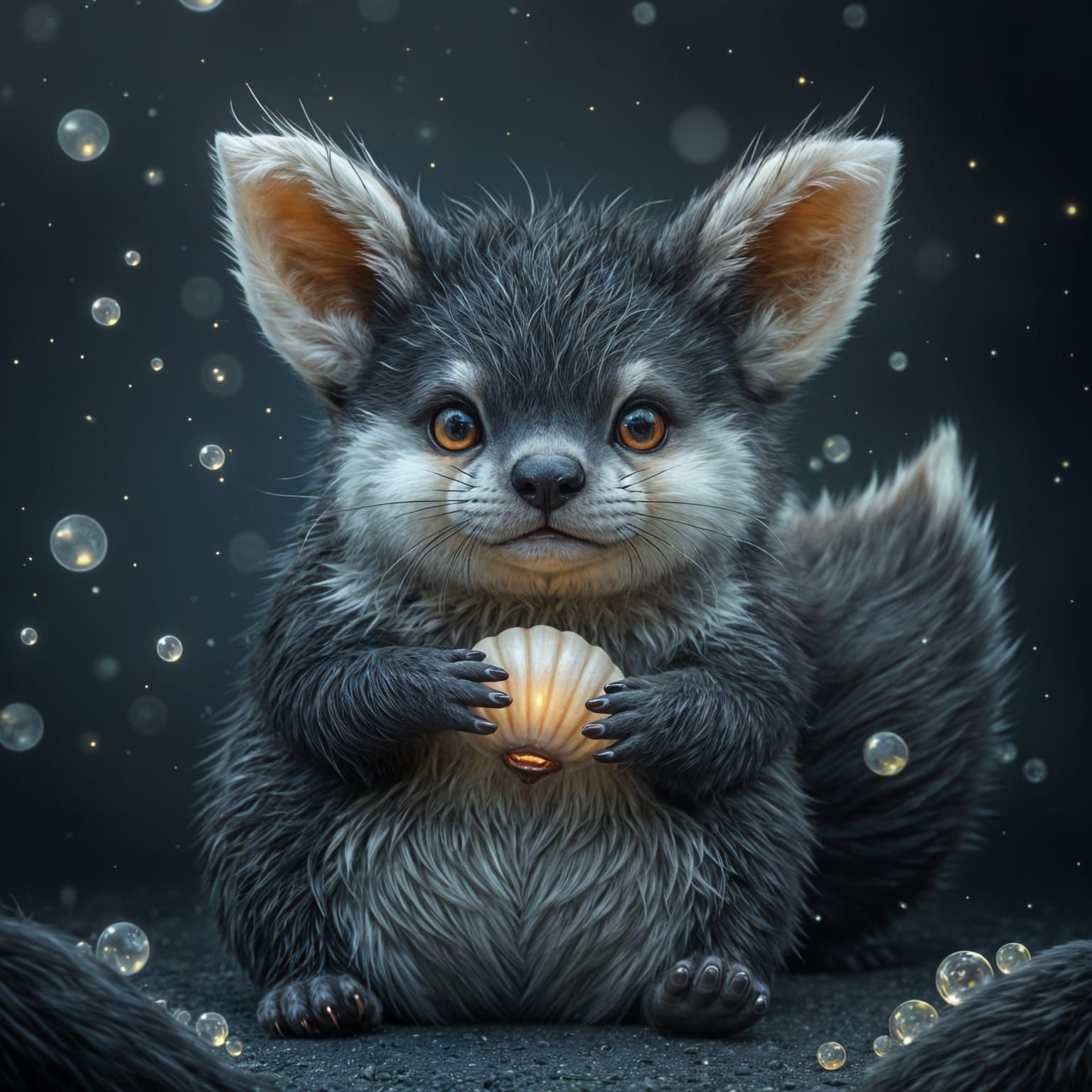 Cute Chubby Otter Fox with Fennec Ears and Sparkling Eyes