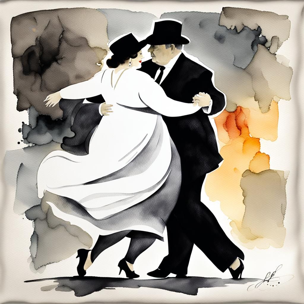 Passionate Tango Dance in Watercolor Style