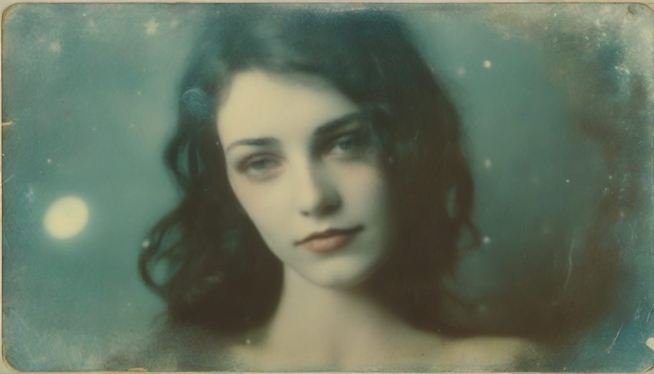 Mysterious Tarot Reader Captured in Faded Polaroid with Cele...