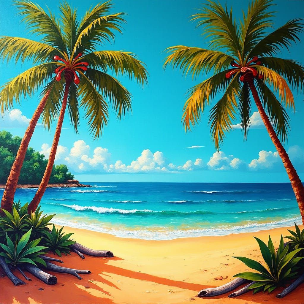 Abstract Beach with Coconut Trees in Rothko Style