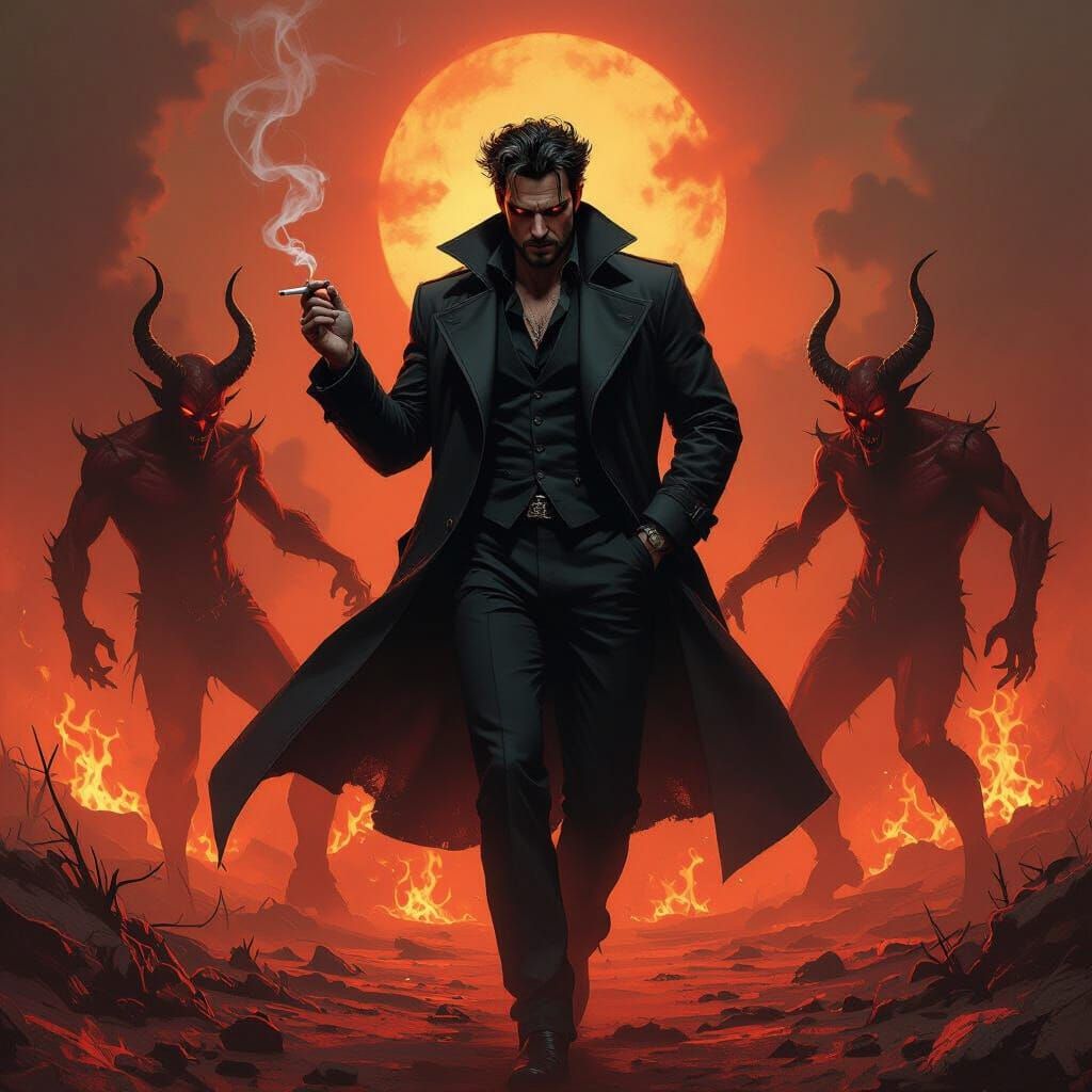 Constantine Dancing with Demons in Gothic Hellscape