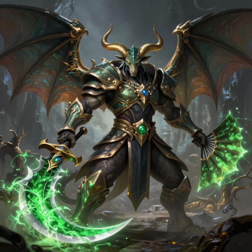 Taurus with Bat Wings Wields Dragon Blade in Fantasy Art