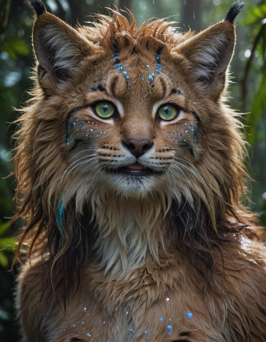 Fantasy Lynx Creature in Rainbow Rainforest