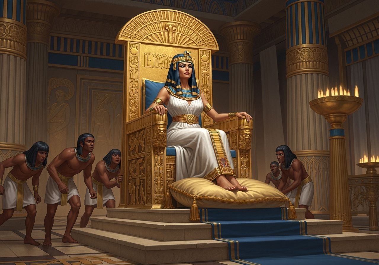 Opulent Egyptian Queen on Isis Throne, Photorealistic Style