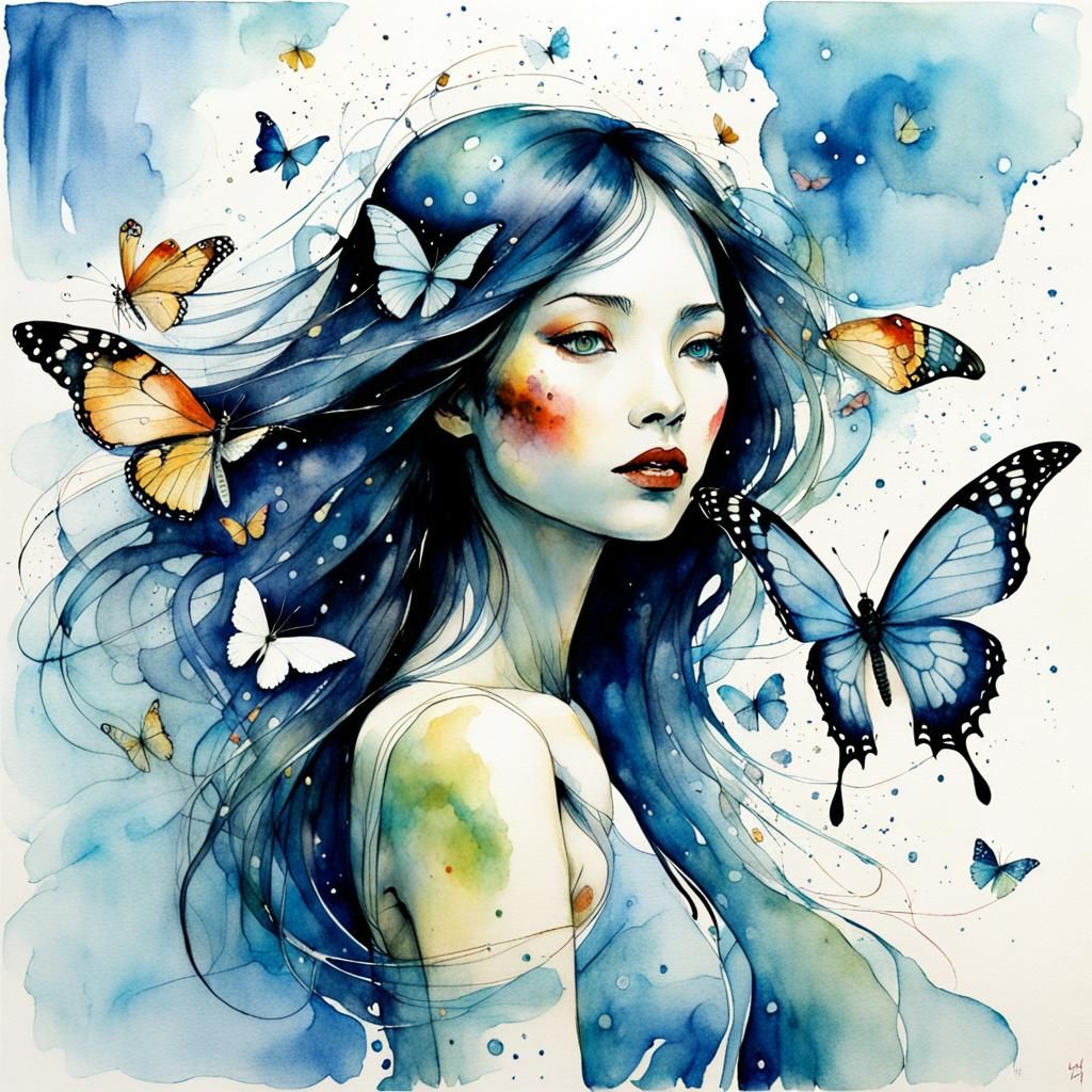 Ethereal Butterfly Woman in Flight