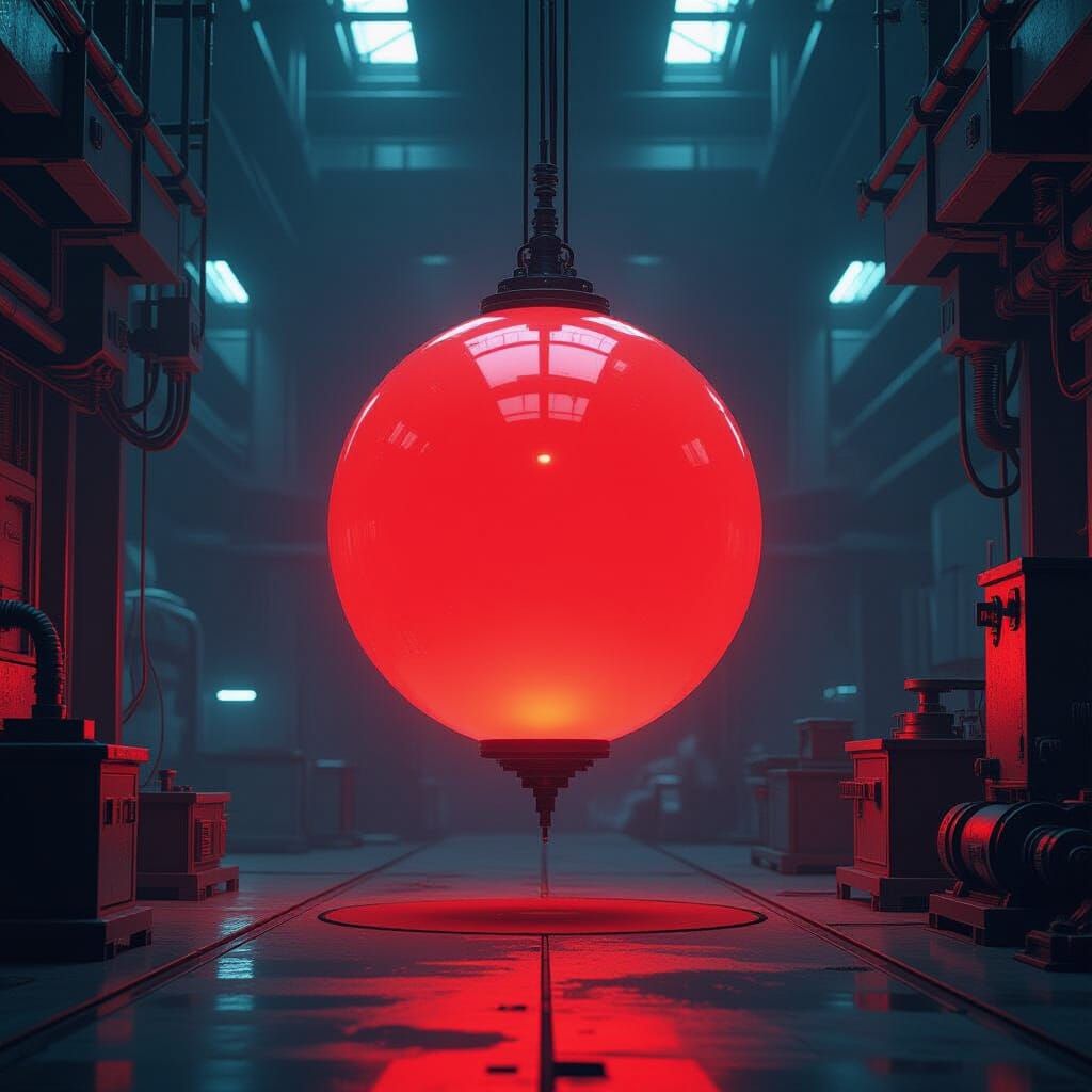 Glowing Red Globe Surrounded by Machinery