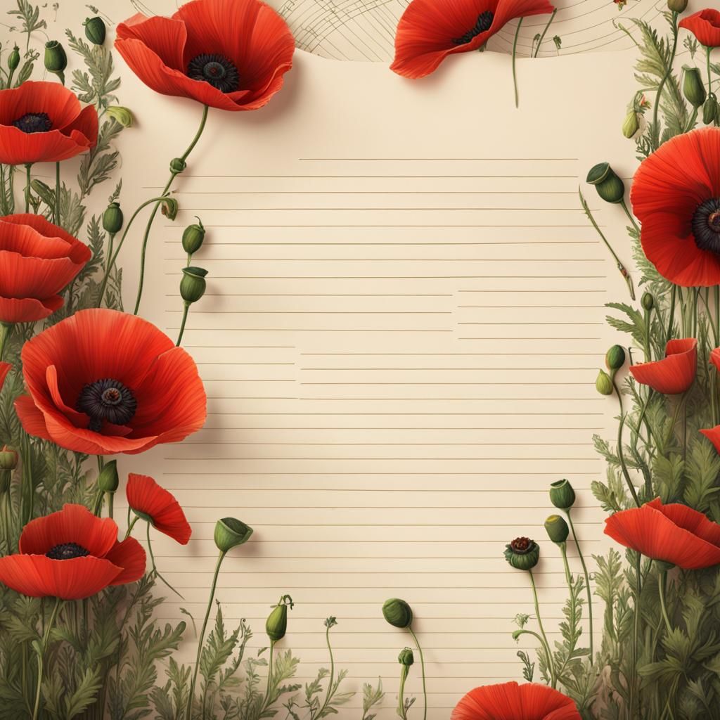 Poppies Frame Lined Note Paper in Matte Painting
