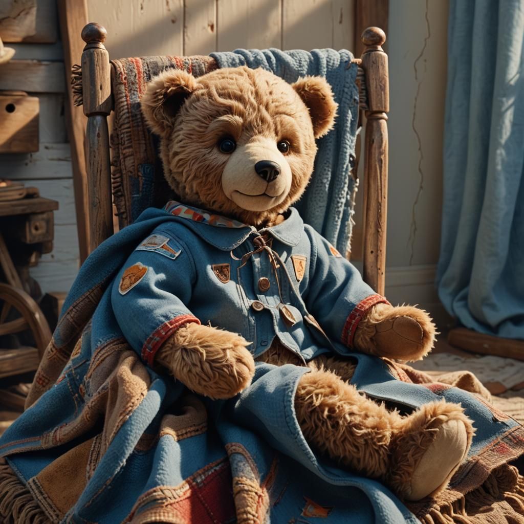 Worn Teddy Bear in Rocking Chair: Digital Matte Painting