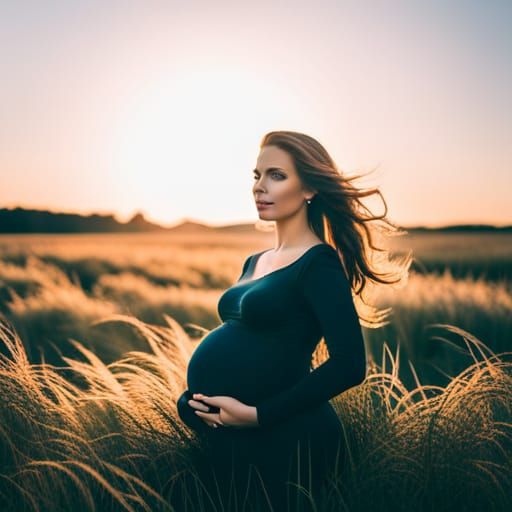 Pregnant Woman Posing in Golden Wheat Field