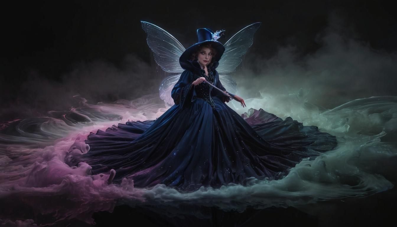 Elegant Fairy Godmother Emerges from Colorful Lake