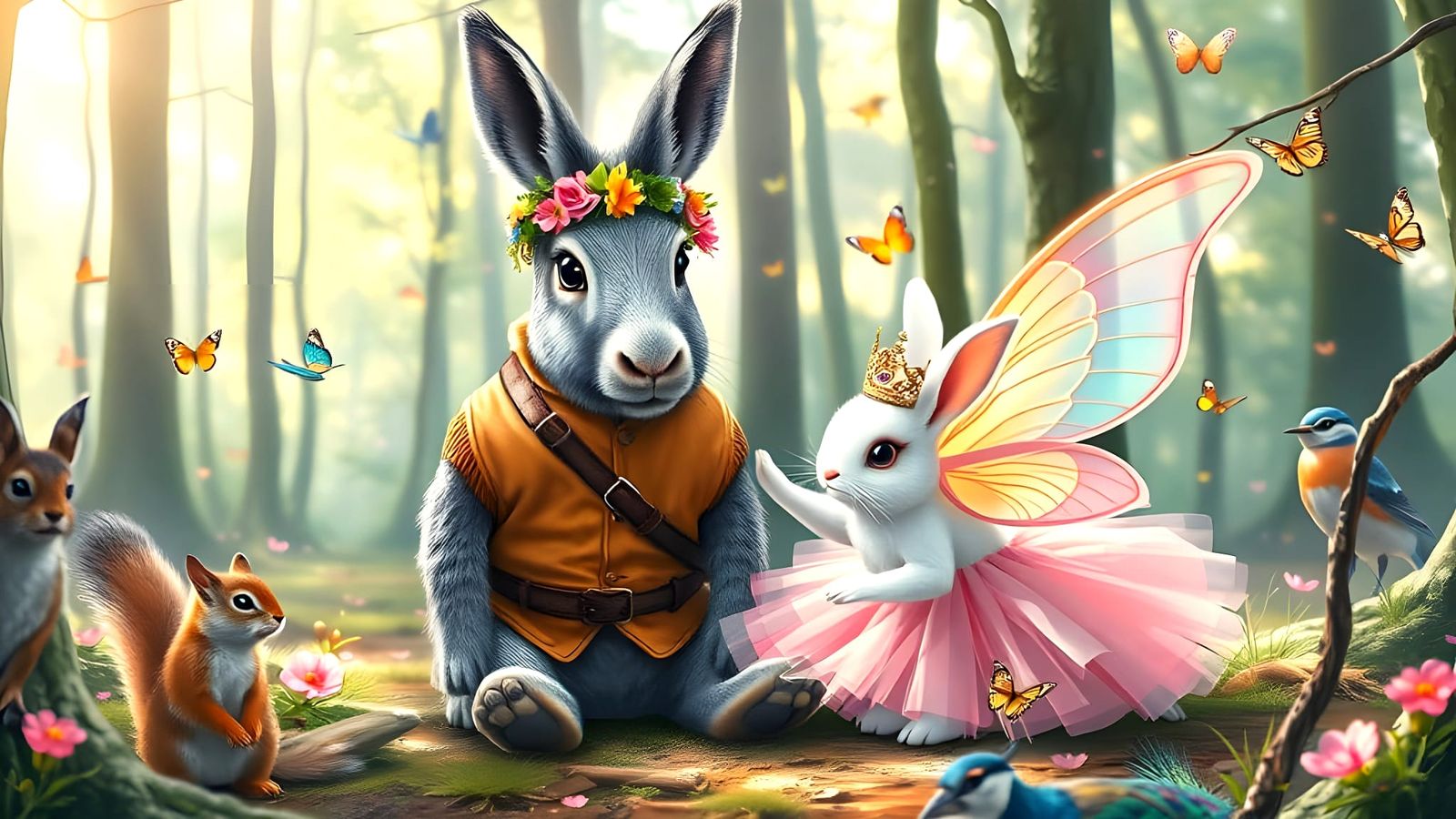 Titania and Nick Bottom in Whimsical Forest Encounter