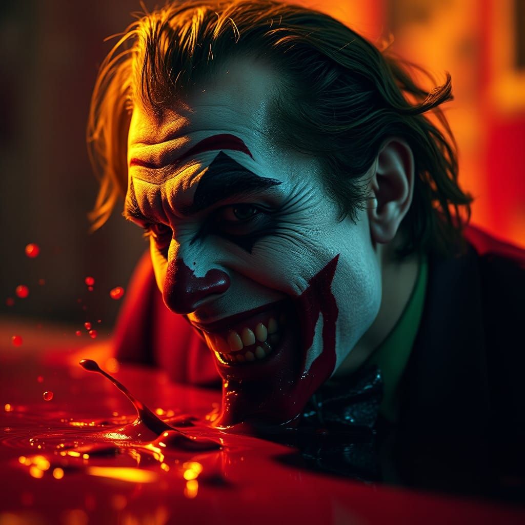 Joker in Pool of Blood: Hyperrealistic Crime Scene Photograp...