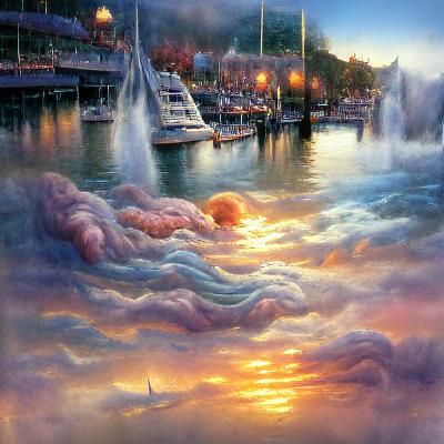 Harbor Sunset with Ethereal Reflection