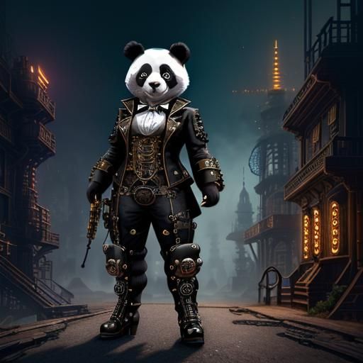 Adorable Steampunk Panda with Intricate Details
