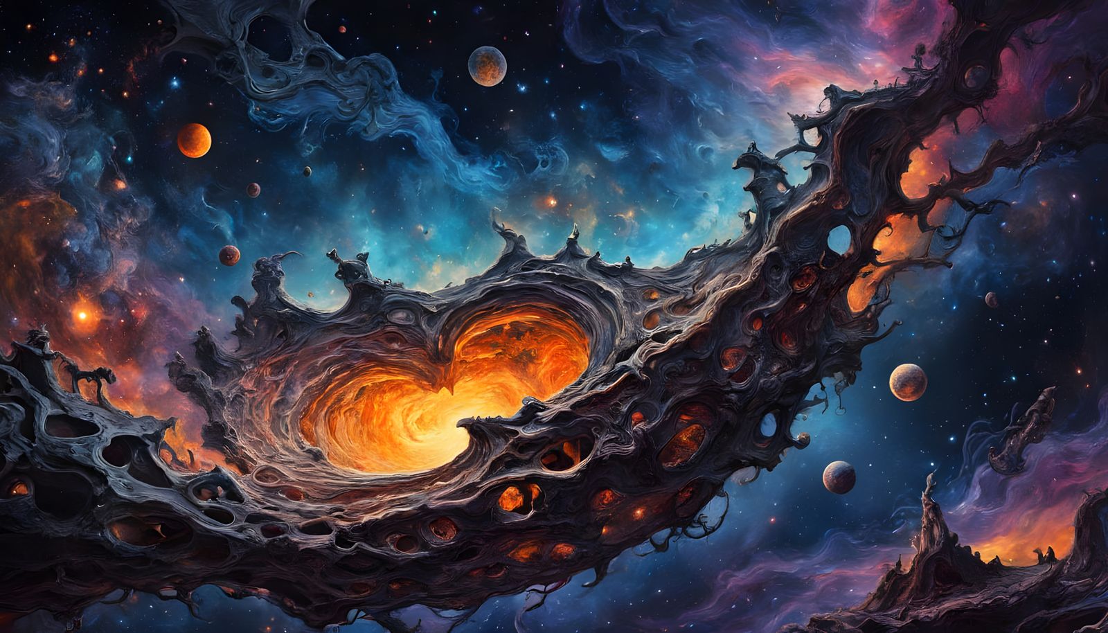 Cosmic Bridge Unfolds into a Vibrant Heart Galaxy