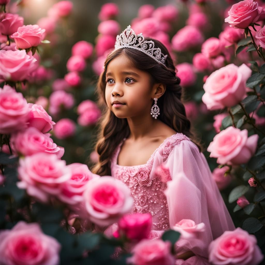 Princess Surrounded by Pink Roses: Professional Photo