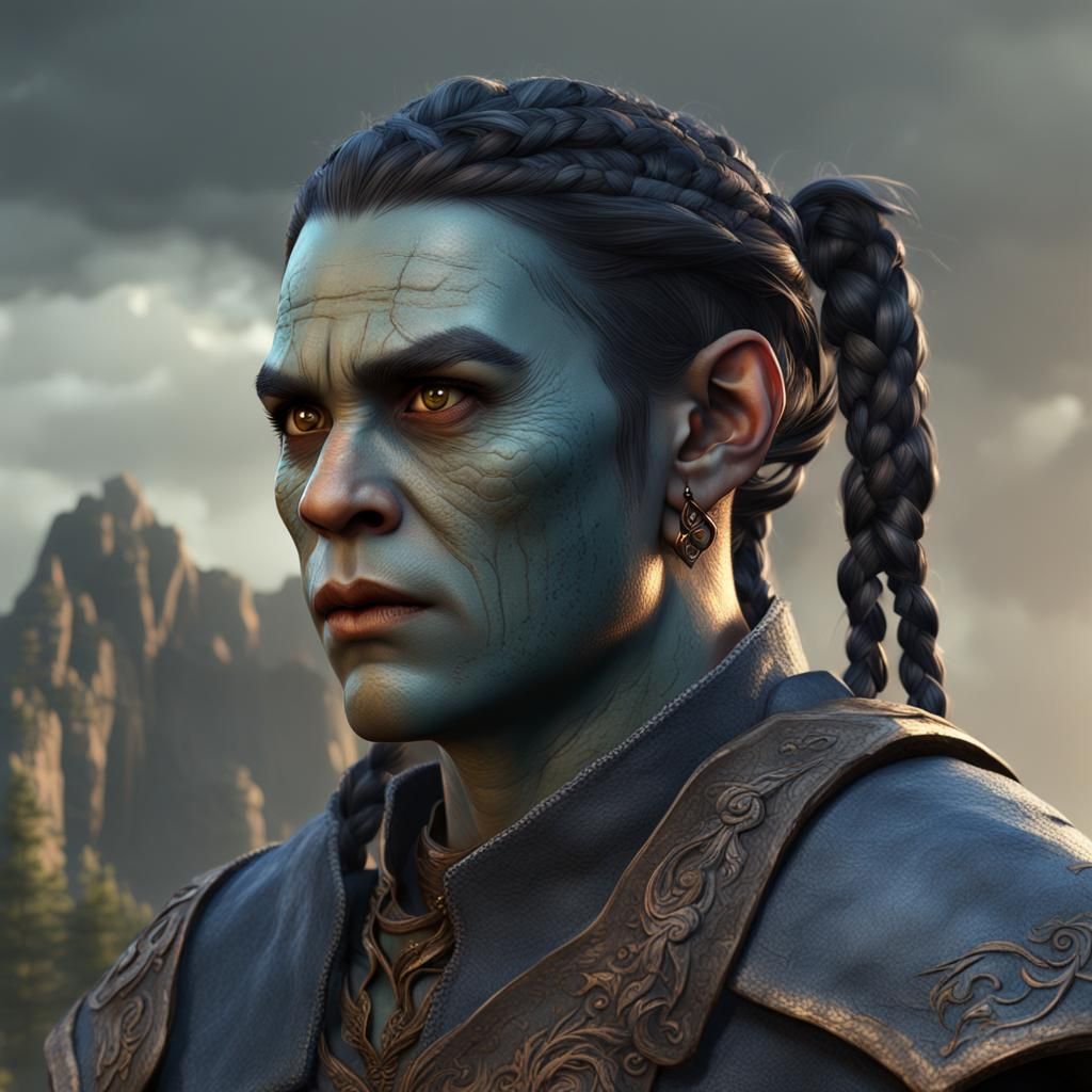 Young Half Orc with Braids: Fantasy Concept Art