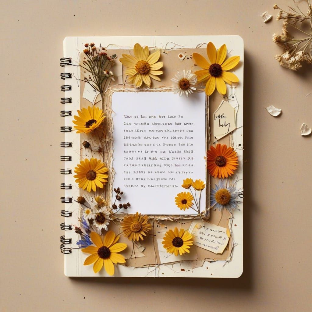 Vibrant Pop Style Paper Collage with Dried Flowers and Photo...