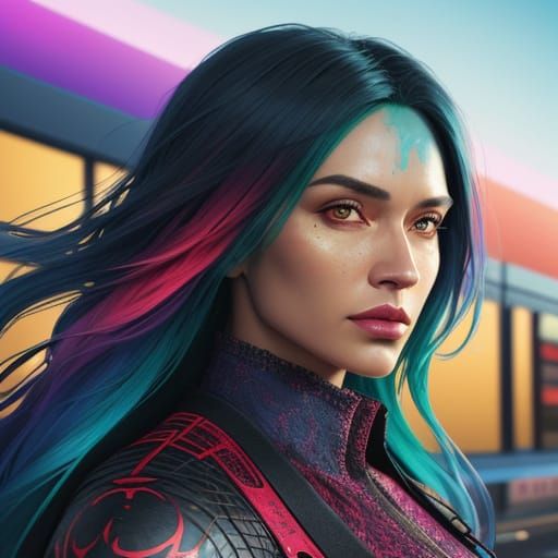 Surreal Airport Scene in Vibrant Splash Art Style