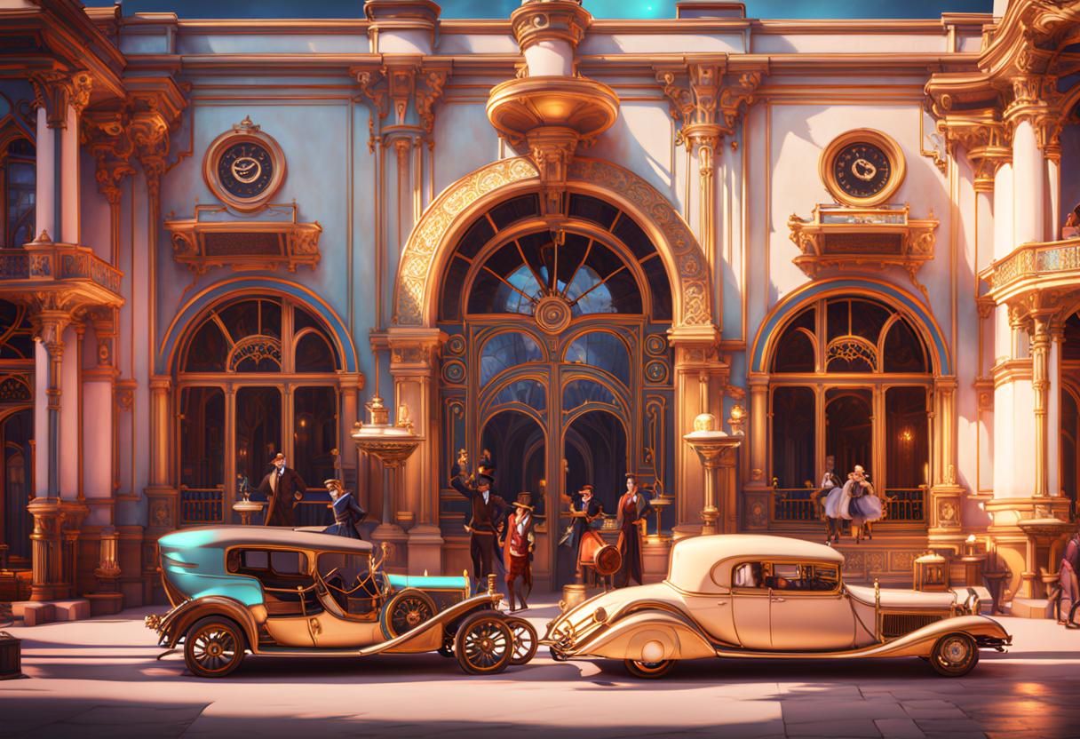 Steampunk Night Scene in Art Nouveau Style