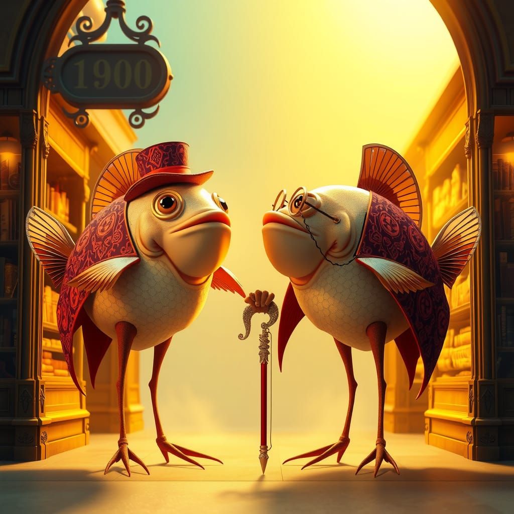 Whimsical Fish in Art Deco Bookstore Facade