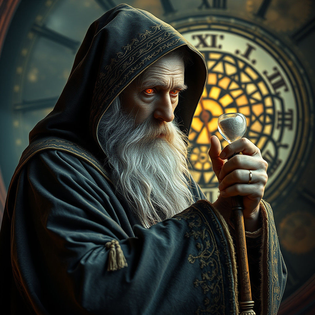 Father Time Contemplates the Clock, Detailed Digital Art