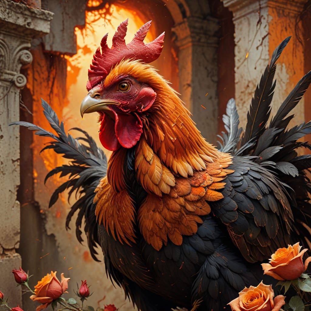 Angry Red Chicken in Dark Fantasy Style