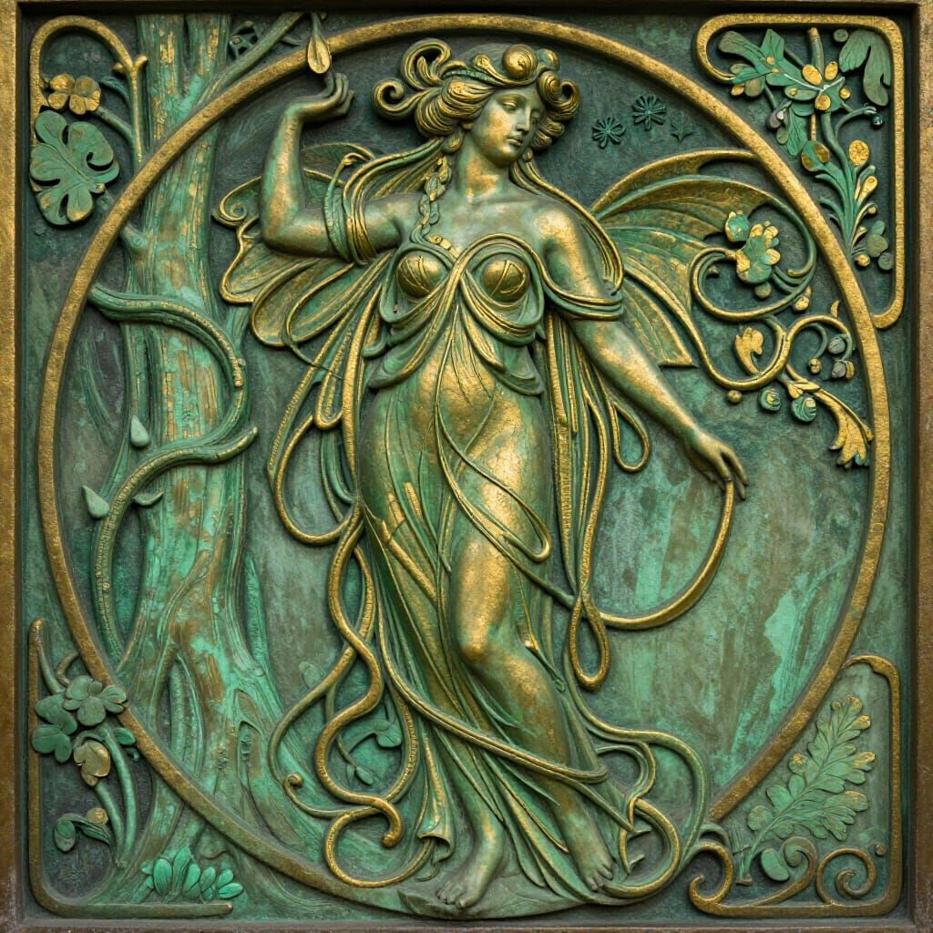 Art Nouveau Forest Nymph Plaster Relief