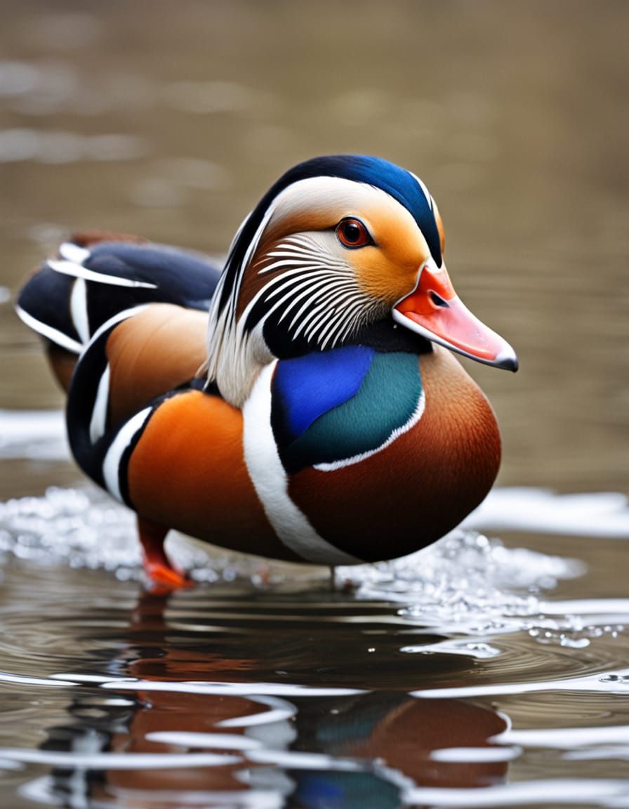 Vibrant Mandarin Duck in Realistic Portrait