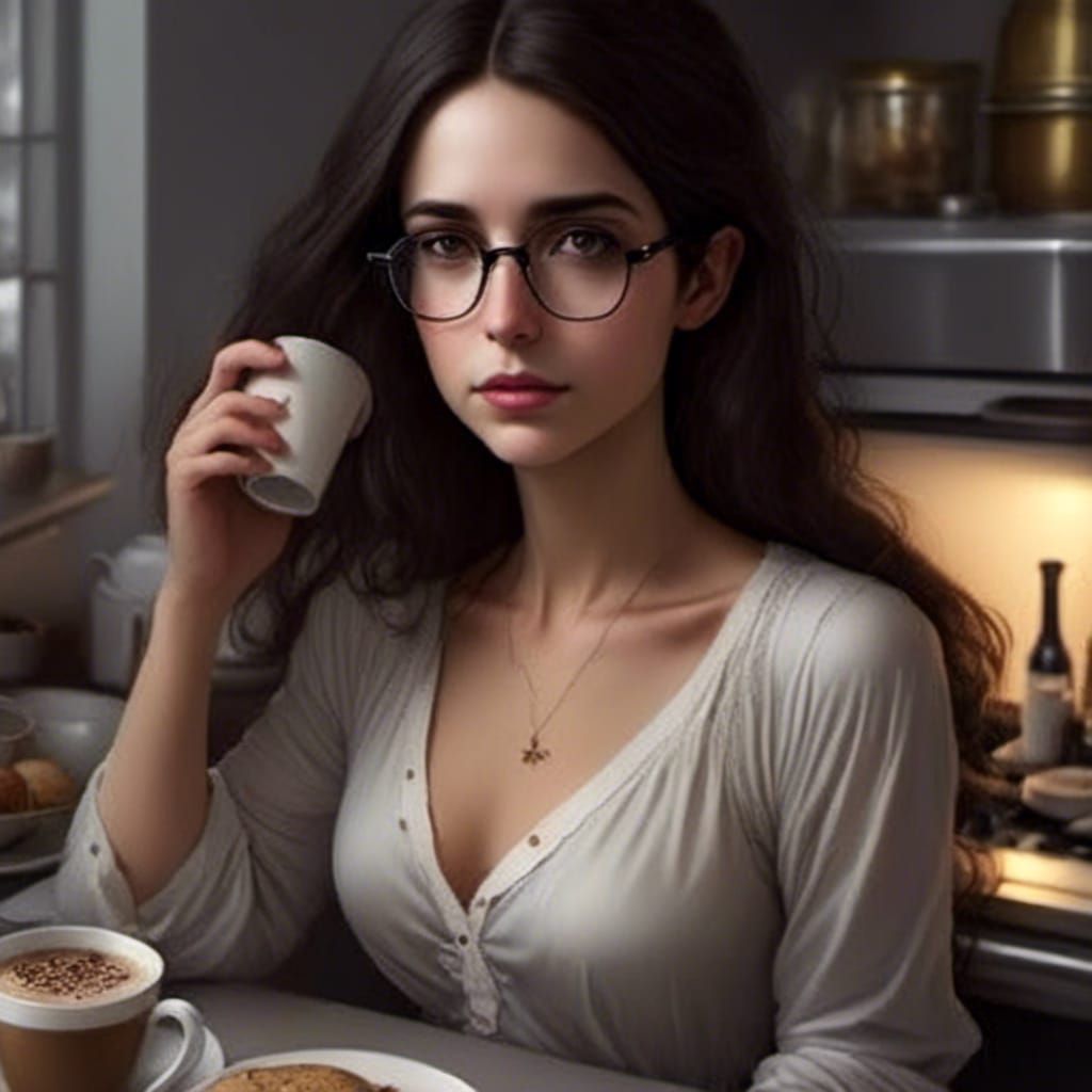 Beautiful Jewish Woman in Kitchen, Backlit
