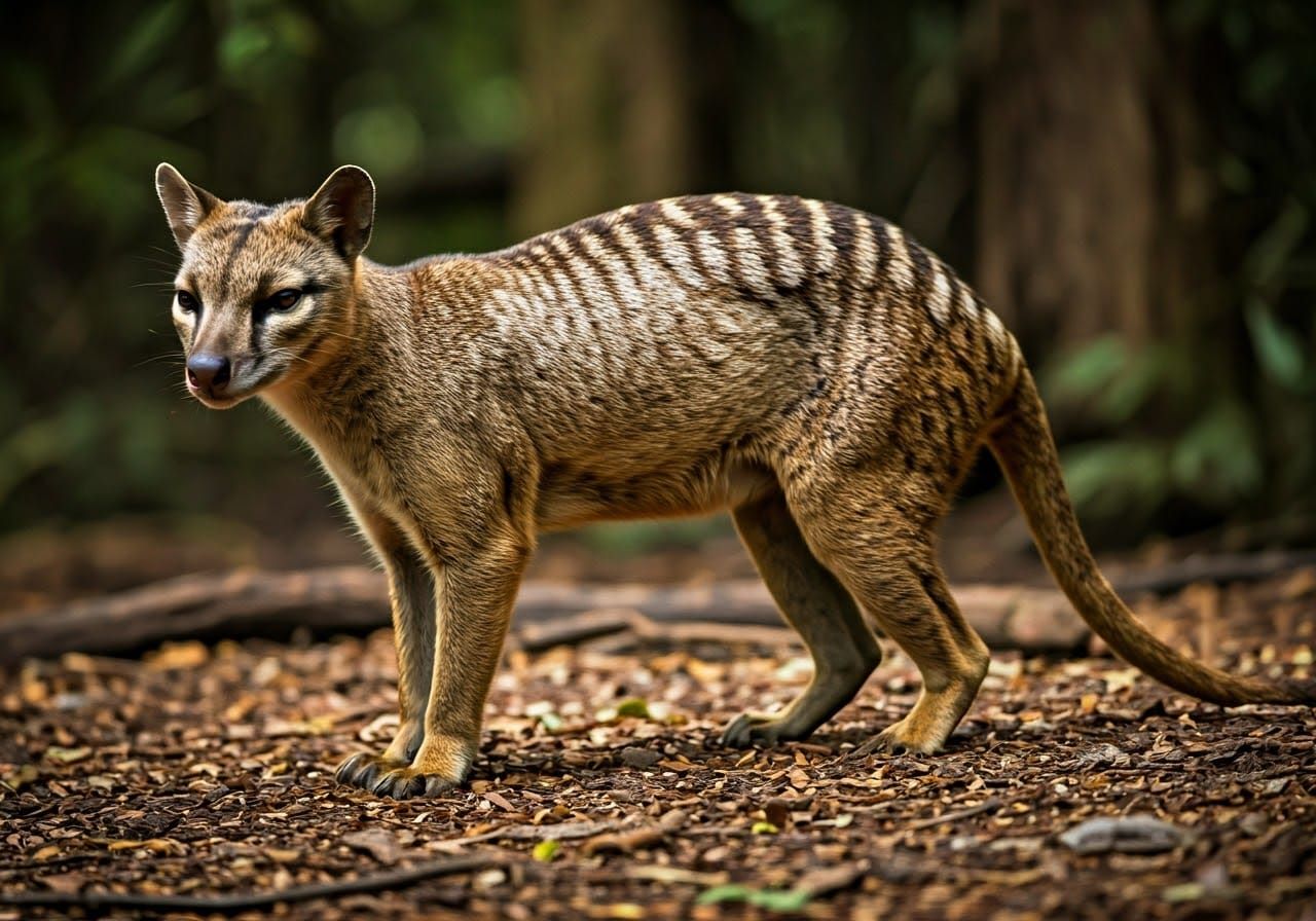 Mysterious Thylacine Mother and Cubs in Forest