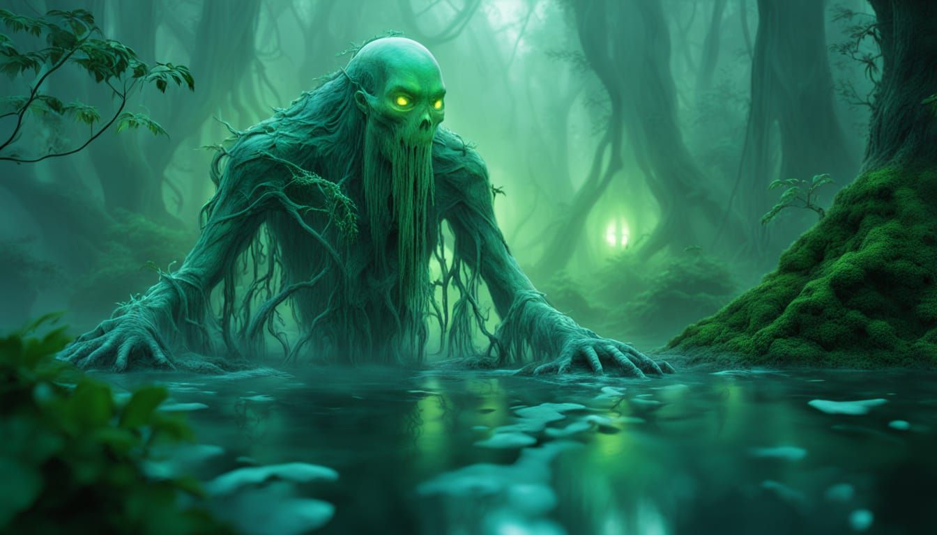 Surrealistic Creature Emerges from Green Primordial Ooze