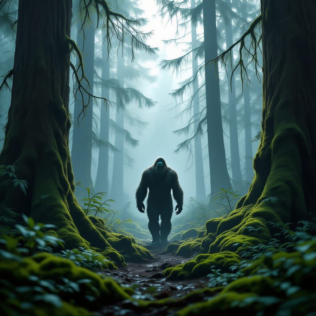 Misty Forest Sasquatch at Dawn