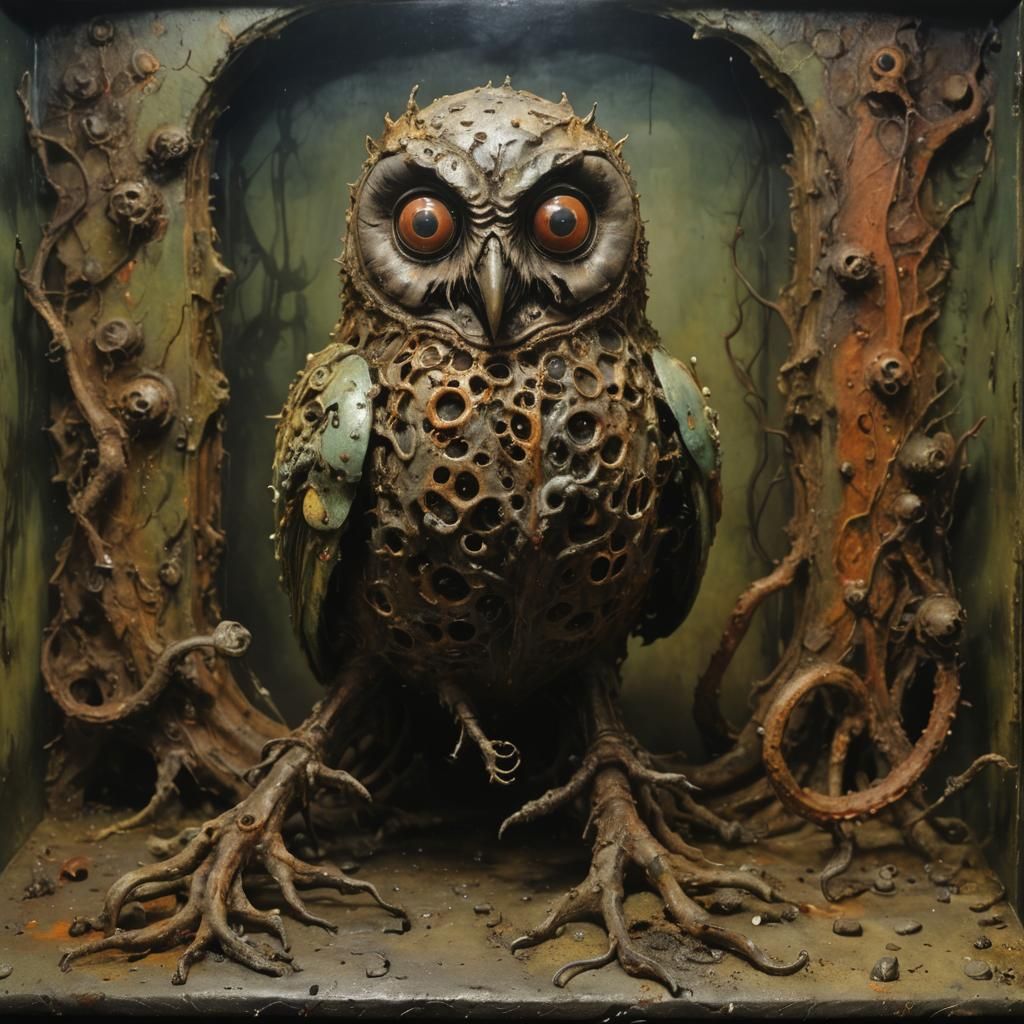 Organic Mechanical Owl in Grimdark Style