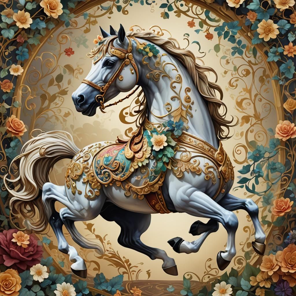 Ornate Appaloosa Carousel Horse in Fantasy Art Style